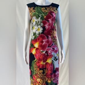 Carmen Marc Valvo dress size medium,sleeveless sheet black floral